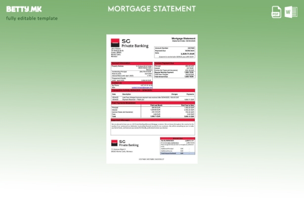 Модерен стил Монако SG Private Banking (Монако) изјава за хипотека за Word и PDF